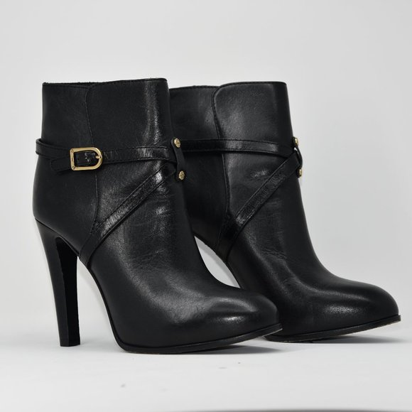 Tory Burch Shoes - TORY BURCH DORESE 9M USED BLACK/GOLD LEATHER HARNESS HEELS/BOOTIES/ANKLE BOOTS